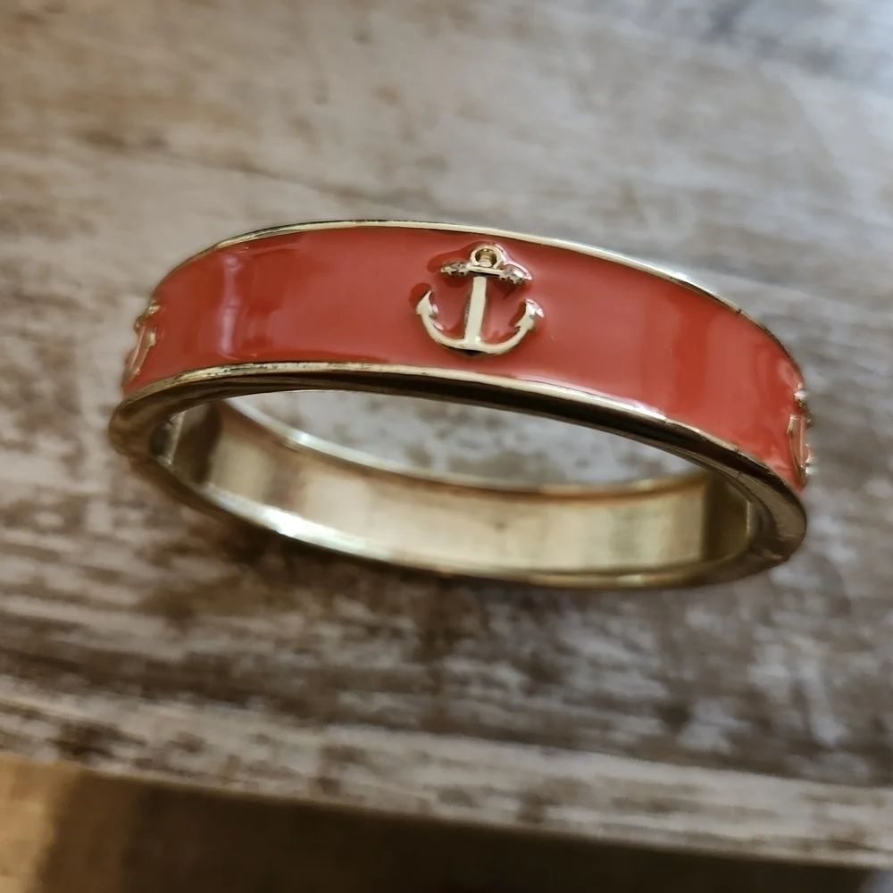 Nautical Orange and Gold Anchor Bracelet
